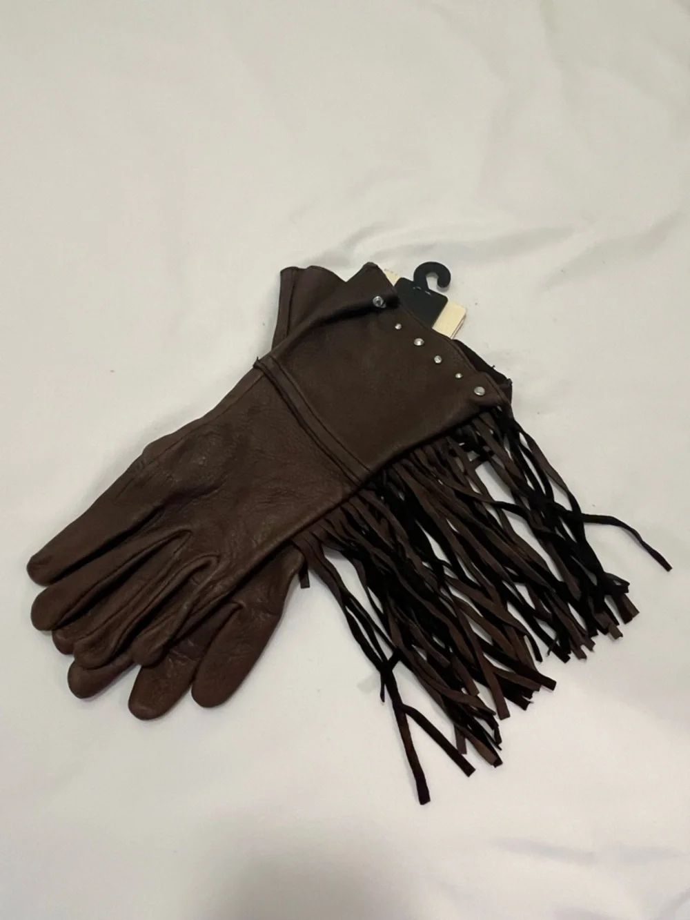 Vintage Western Brown Leather Fringe Gloves